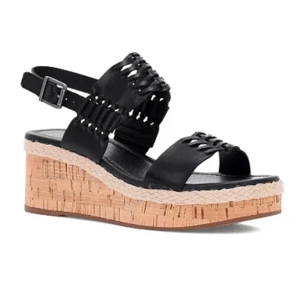 FRYE AND CO. Lavish‎ Black Leather Wedge Platform Sandals Women's Size 10M NWT